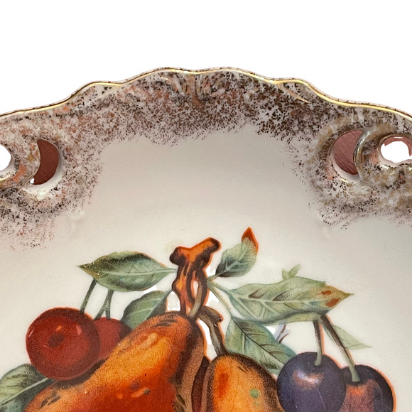 Unmarked Vintage Hand Painted Dish 8.5"  Fruit Pears Grapes Cherries - Picture 5 of 7